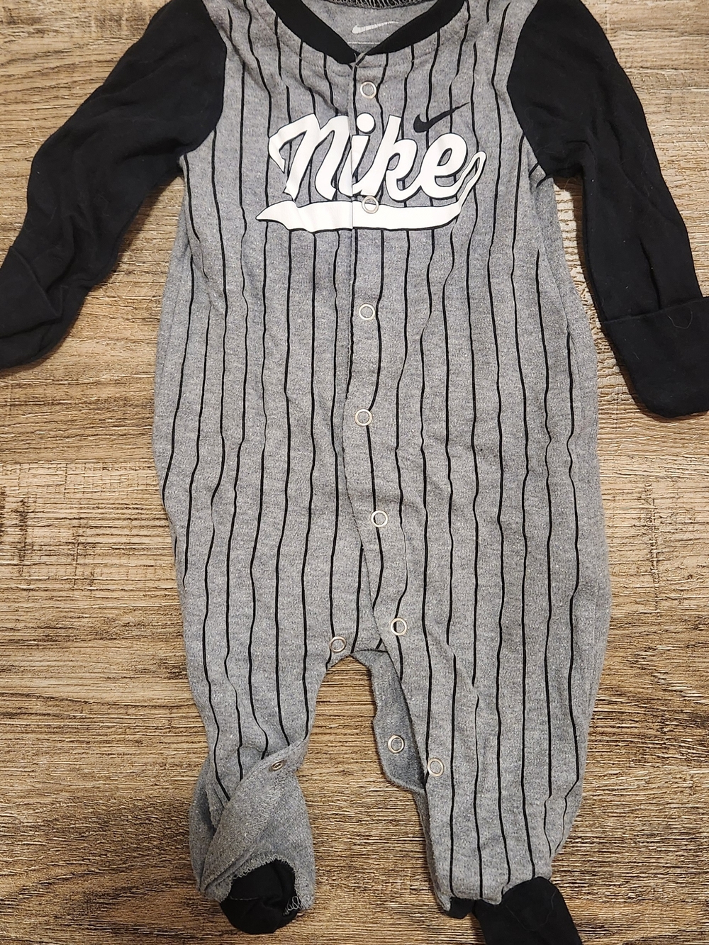 Nike Gray & Black Pinstripe Footie One-Piece